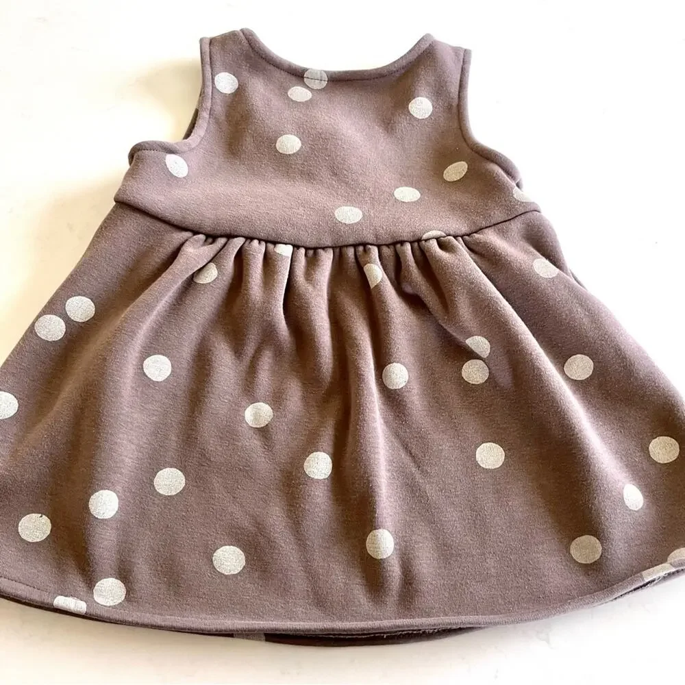 Zara girls Mocha Polka Dot Fuzzy Jumper Lined Dress
